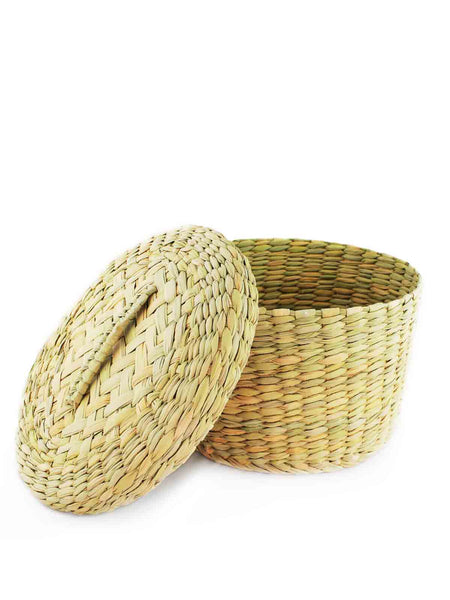 HAND WOVEN PALM BASKET WITH LID