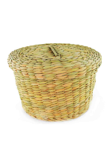 HAND WOVEN PALM BASKET WITH LID