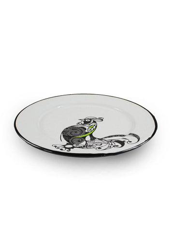 ENAMEL WHITE PLATE 'ROOSTER' (SET OF 4)