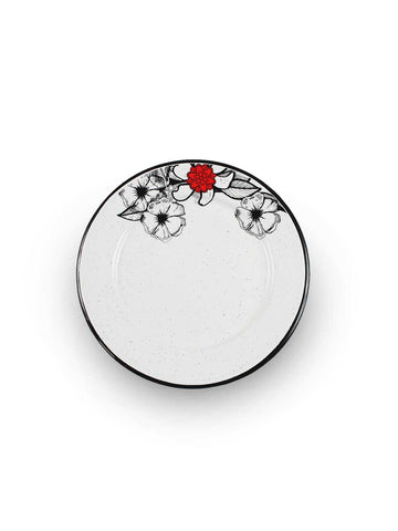 ENAMEL ROUND PLATE FLOWER DETAIL (SET OF 4)