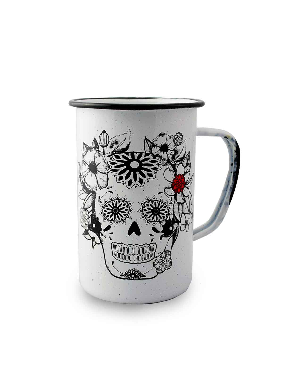 White Enamel Cup ‘Día de los muertos’ Detail (Set of 4)