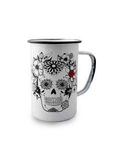 White Enamel Cup ‘Día de los muertos’ Detail (Set of 4)