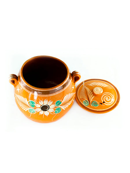 Terracota pot with lid.