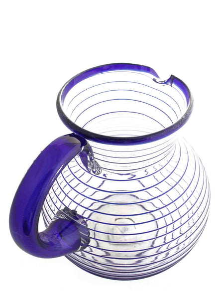 Blue Spiral Blown Glass Pitcher